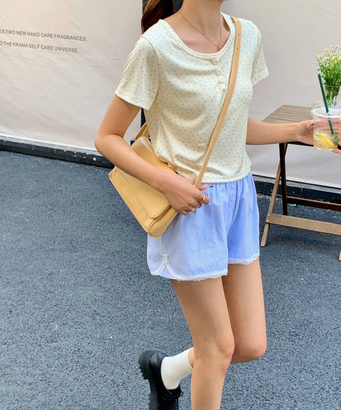 小花柄ヘンリーネックショートTシャツ | EV2252013 | クリーム