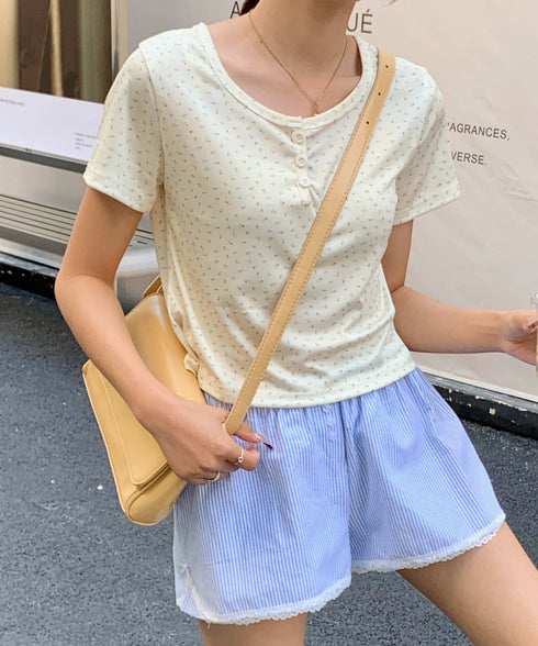 小花柄ヘンリーネックショートTシャツ | EV2252013 | クリーム