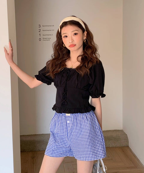 ギンガムチェックショートパンツ | EV2252015 | ブルー