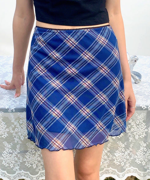 シアーチェック柄ミニスカート | EV2255026 | ブルー
