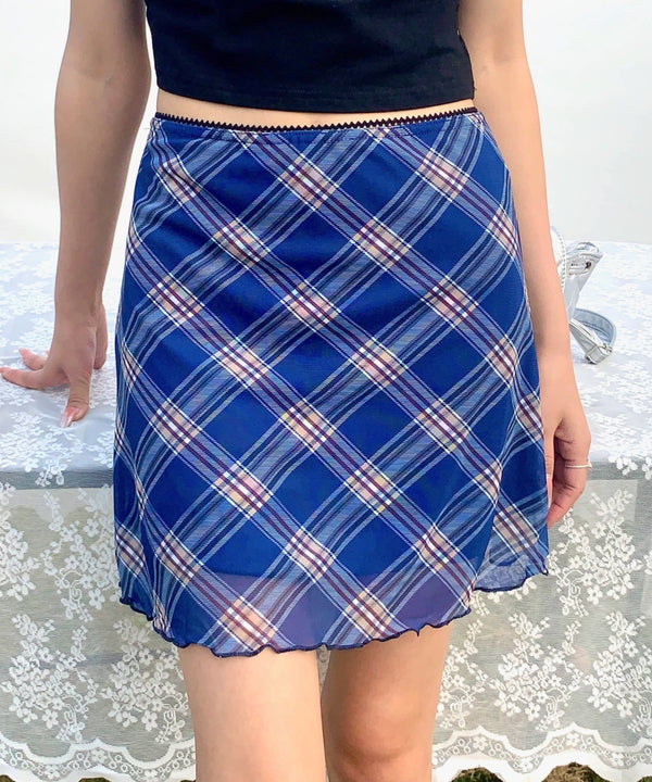 シアーチェック柄ミニスカート | EV2255026 | ブルー