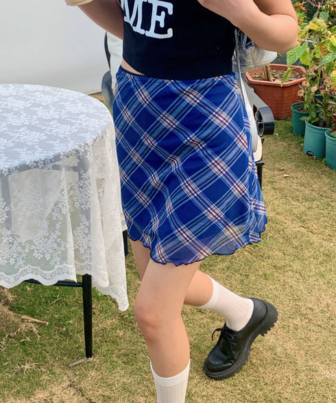 シアーチェック柄ミニスカート | EV2255026 | ブルー