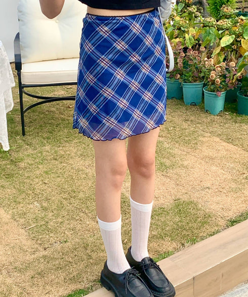 シアーチェック柄ミニスカート | EV2255026 | ブルー