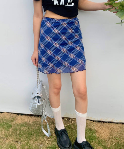 シアーチェック柄ミニスカート | EV2255026 | ブルー