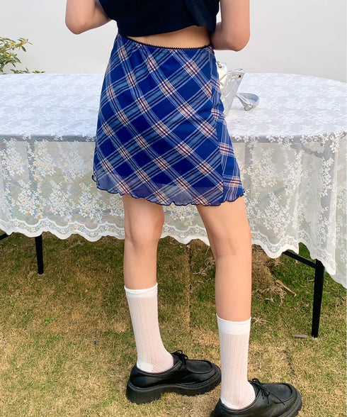 シアーチェック柄ミニスカート | EV2255026 | ブルー