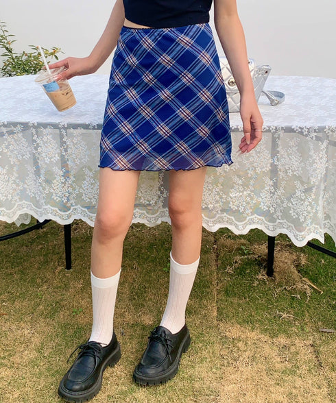シアーチェック柄ミニスカート | EV2255026 | ブルー