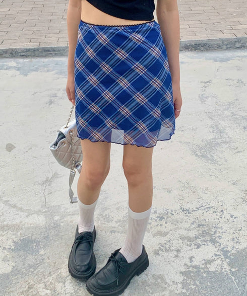 シアーチェック柄ミニスカート | EV2255026 | ブルー