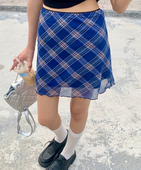 シアーチェック柄ミニスカート | EV2255026 | ブルー