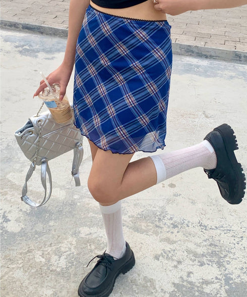 シアーチェック柄ミニスカート | EV2255026 | ブルー
