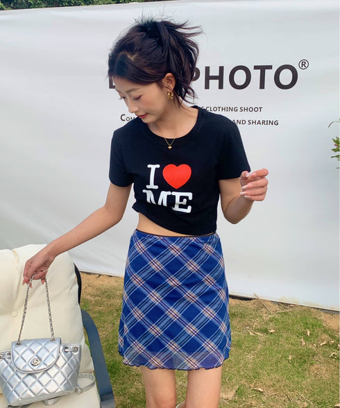 シアーチェック柄ミニスカート | EV2255026 | ブルー