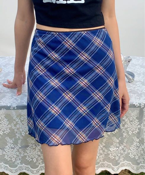シアーチェック柄ミニスカート | EV2255026 | ブルー