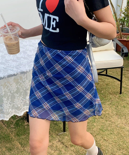 シアーチェック柄ミニスカート | EV2255026 | ブルー
