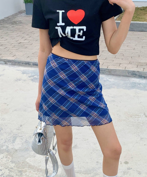 シアーチェック柄ミニスカート | EV2255026 | ブルー