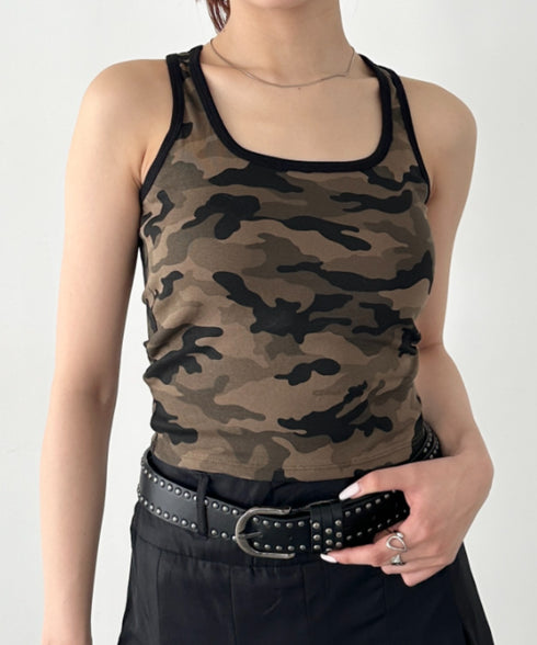 カップ付き迷彩柄タンクトップ | BA2255002 | カーキ