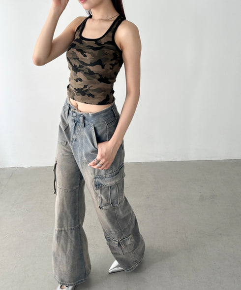カップ付き迷彩柄タンクトップ | BA2255002 | カーキ