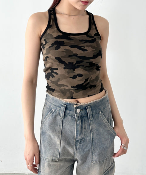 カップ付き迷彩柄タンクトップ | BA2255002 | カーキ