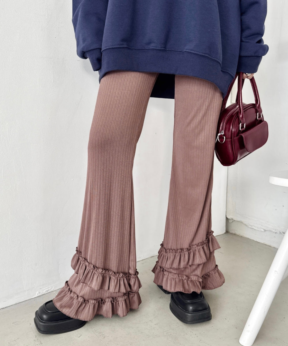 ダブルフリルリブフレアパンツ | NU2255204 | モカ – Outfitter lab