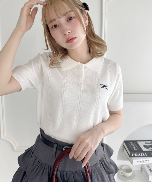 リボン刺繍ポロシャツ | LO2252011 | ホワイト