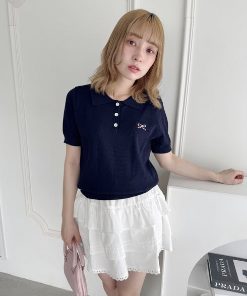 リボン刺繍ポロシャツ | LO2252011 | ネイビー