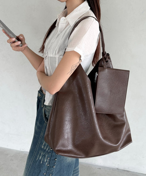 ポーチ付きワンハンドルPUトートバッグ | BA1255020 | ダークブラウン