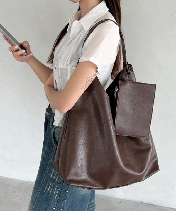 ポーチ付きワンハンドルPUトートバッグ | BA1255020 | ダークブラウン