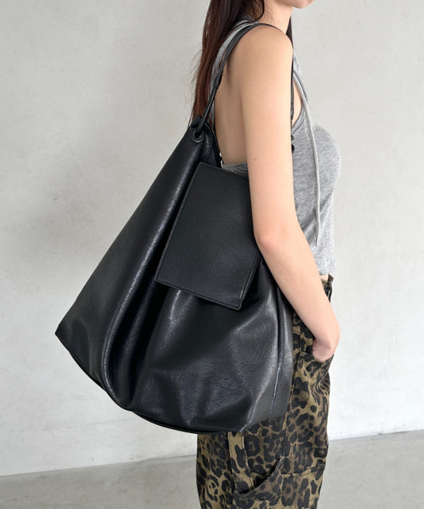 ポーチ付きワンハンドルPUトートバッグ | BA1255020 | ブラック