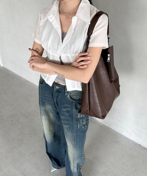 ポーチ付きワンハンドルPUトートバッグ | BA1255020 | ダークブラウン