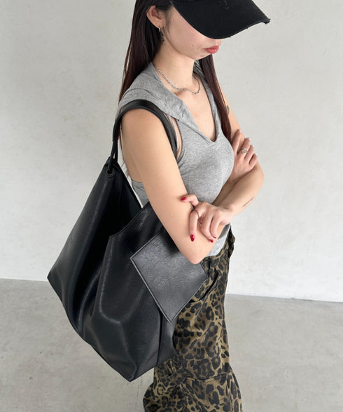 ポーチ付きワンハンドルPUトートバッグ | BA1255020 | ブラック