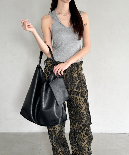 ポーチ付きワンハンドルPUトートバッグ | BA1255020 | ブラック