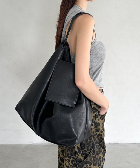 ポーチ付きワンハンドルPUトートバッグ | BA1255020 | ブラック