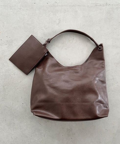 ポーチ付きワンハンドルPUトートバッグ | BA1255020 | ダークブラウン