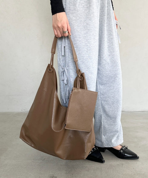 ポーチ付きワンハンドルPUトートバッグ | BA1255020 | ブラウン