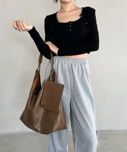 ポーチ付きワンハンドルPUトートバッグ | BA1255020 | ブラウン