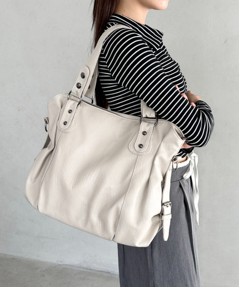 サイドベルトPUボストンバッグ | BA1255023 | アイボリー