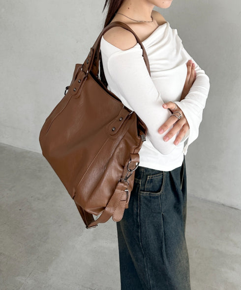 サイドベルトPUボストンバッグ | BA1255023 | ブラウン