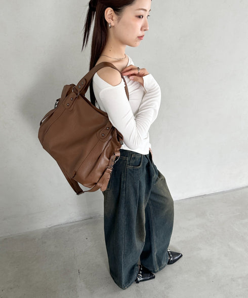 サイドベルトPUボストンバッグ | BA1255023 | ブラウン