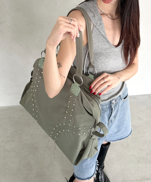 スタッズナイロンボストンバッグ | BA1255024 | カーキ