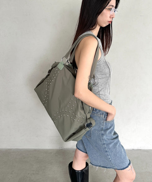 スタッズナイロンボストンバッグ | BA1255024 | カーキ