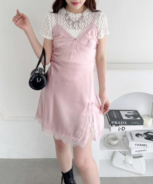 スリットレースランジェリーキャミワンピース | LO2255217 | ピンク