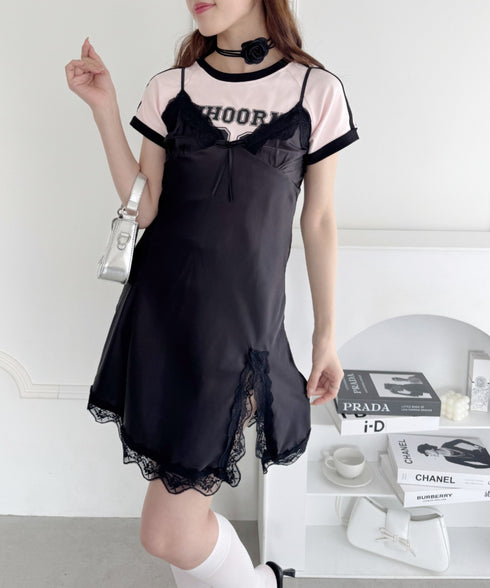 スリットレースランジェリーキャミワンピース | LO2255217 | ブラック