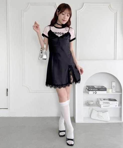 スリットレースランジェリーキャミワンピース | LO2255217 | ブラック