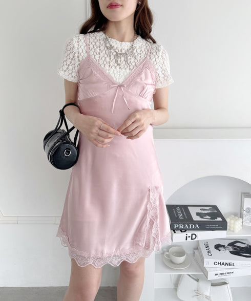 スリットレースランジェリーキャミワンピース | LO2255217 | ピンク