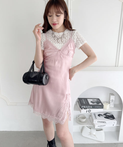 スリットレースランジェリーキャミワンピース | LO2255217 | ピンク