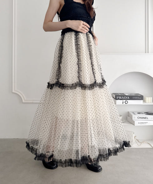 バイカラードットチュールスカート | LO2255219 | アイボリー