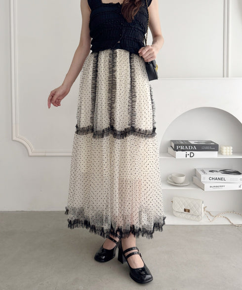 バイカラードットチュールスカート | LO2255219 | アイボリー