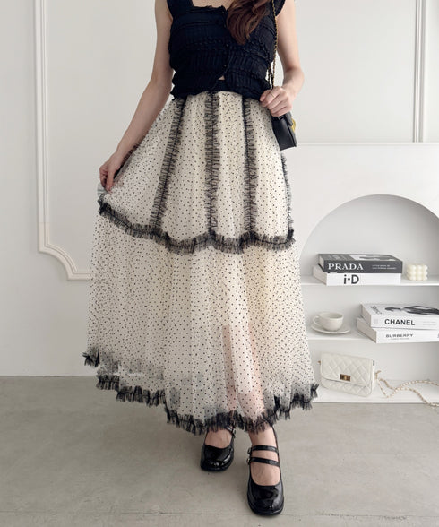 バイカラードットチュールスカート | LO2255219 | アイボリー