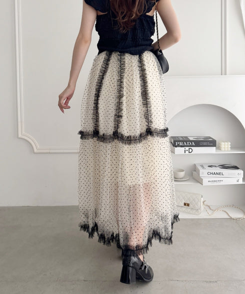 バイカラードットチュールスカート | LO2255219 | アイボリー