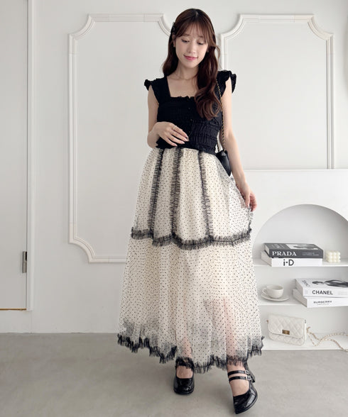 バイカラードットチュールスカート | LO2255219 | アイボリー