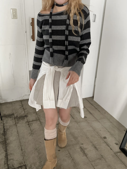 ボーダーワンショルダーニット | SL2244616 | グレー