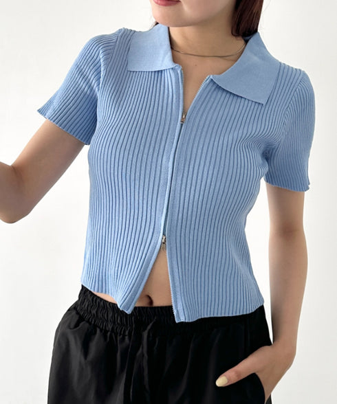 フロントダブルジップリブトップス | BA2252008 | ブルー